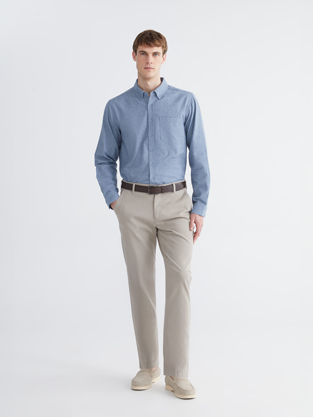 Bej Standart Kalıp Gabardin Erkek Chino Pantolon