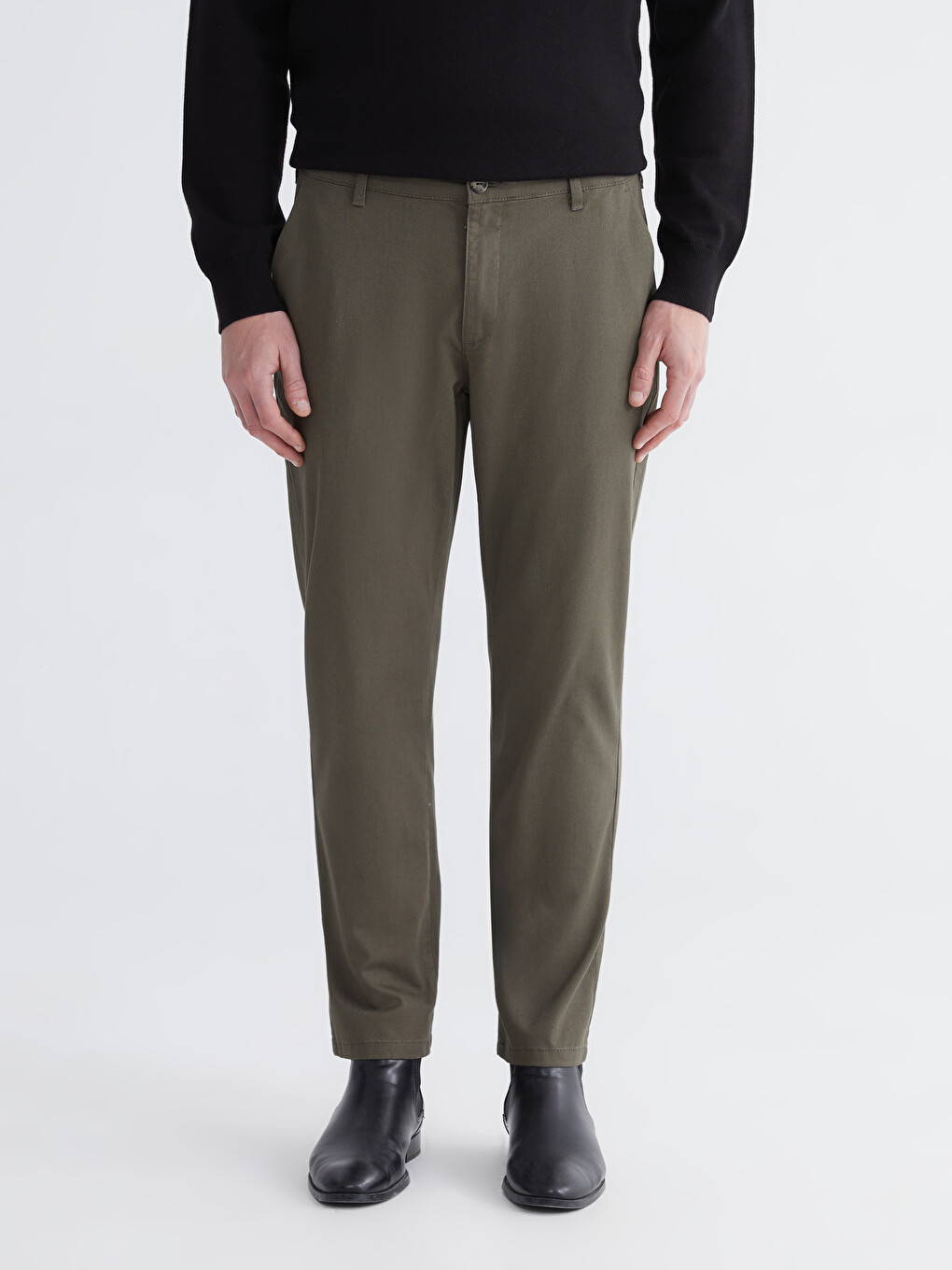 Haki Standart Kalıp Gabardin Erkek Chino Pantolon-1