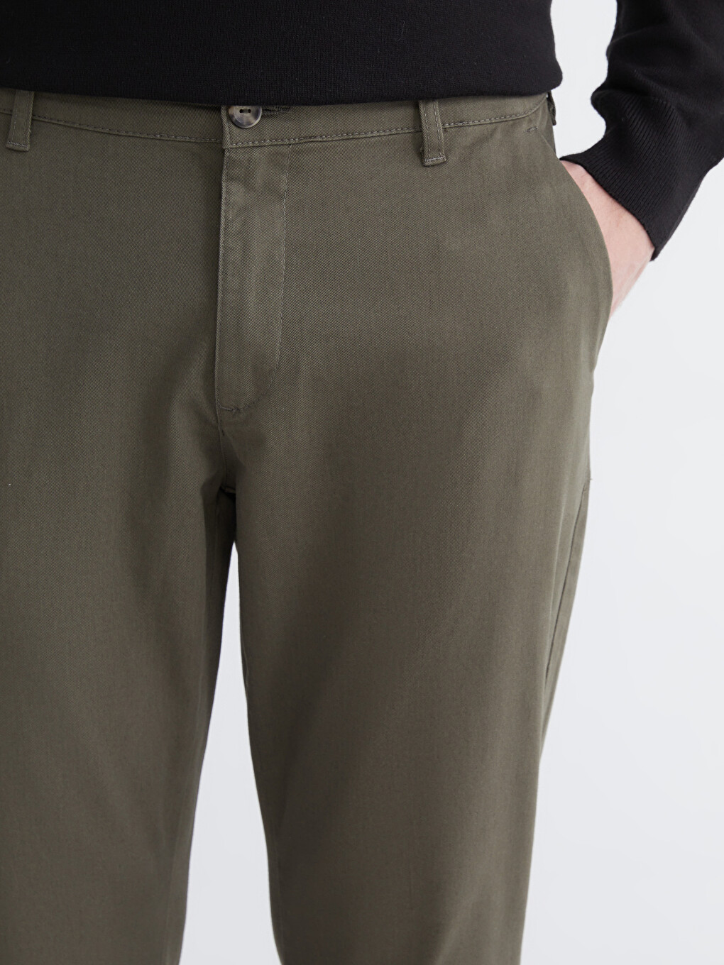 Haki Standart Kalıp Gabardin Erkek Chino Pantolon-2