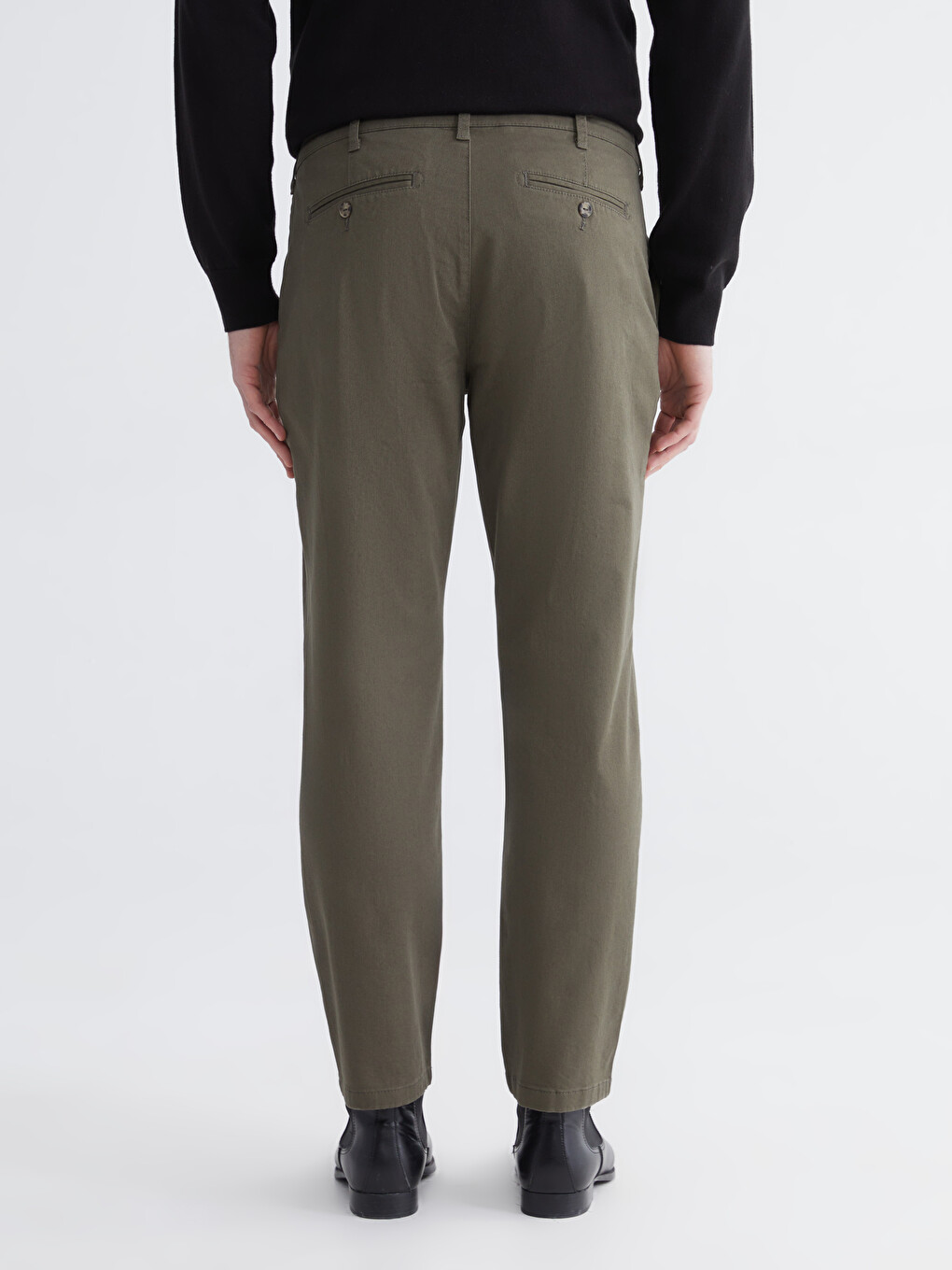 Haki Standart Kalıp Gabardin Erkek Chino Pantolon-3