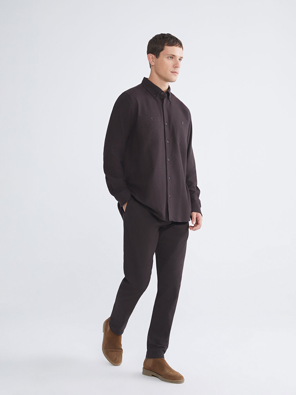 Kahverengi Dar Kalıp Erkek Chino Pantolon