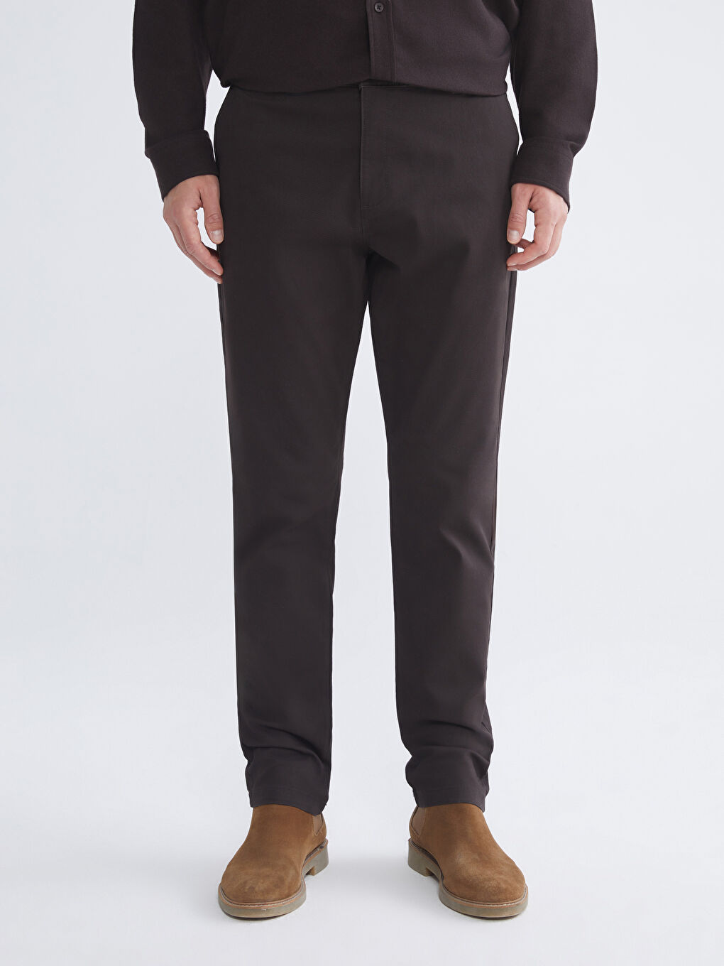 Kahverengi Dar Kalıp Erkek Chino Pantolon-1