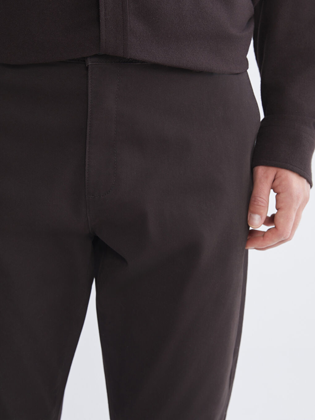 Kahverengi Dar Kalıp Erkek Chino Pantolon-2