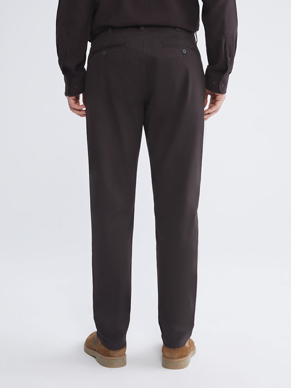 Kahverengi Dar Kalıp Erkek Chino Pantolon-3