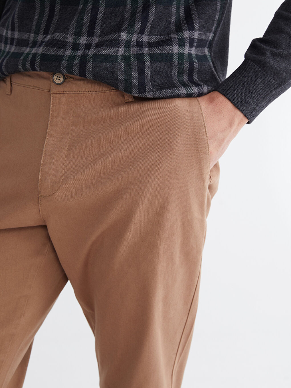 Kahverengi Dar Kalıp Erkek Chino Pantolon-2