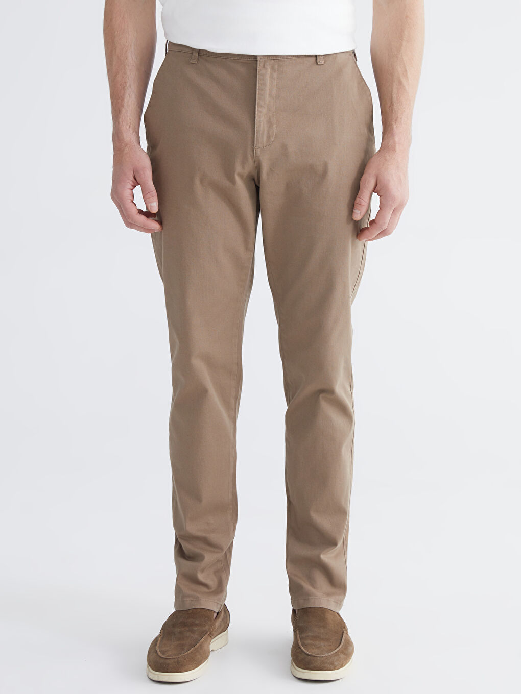Kahverengi Dar Kalıp Erkek Chino Pantolon-1