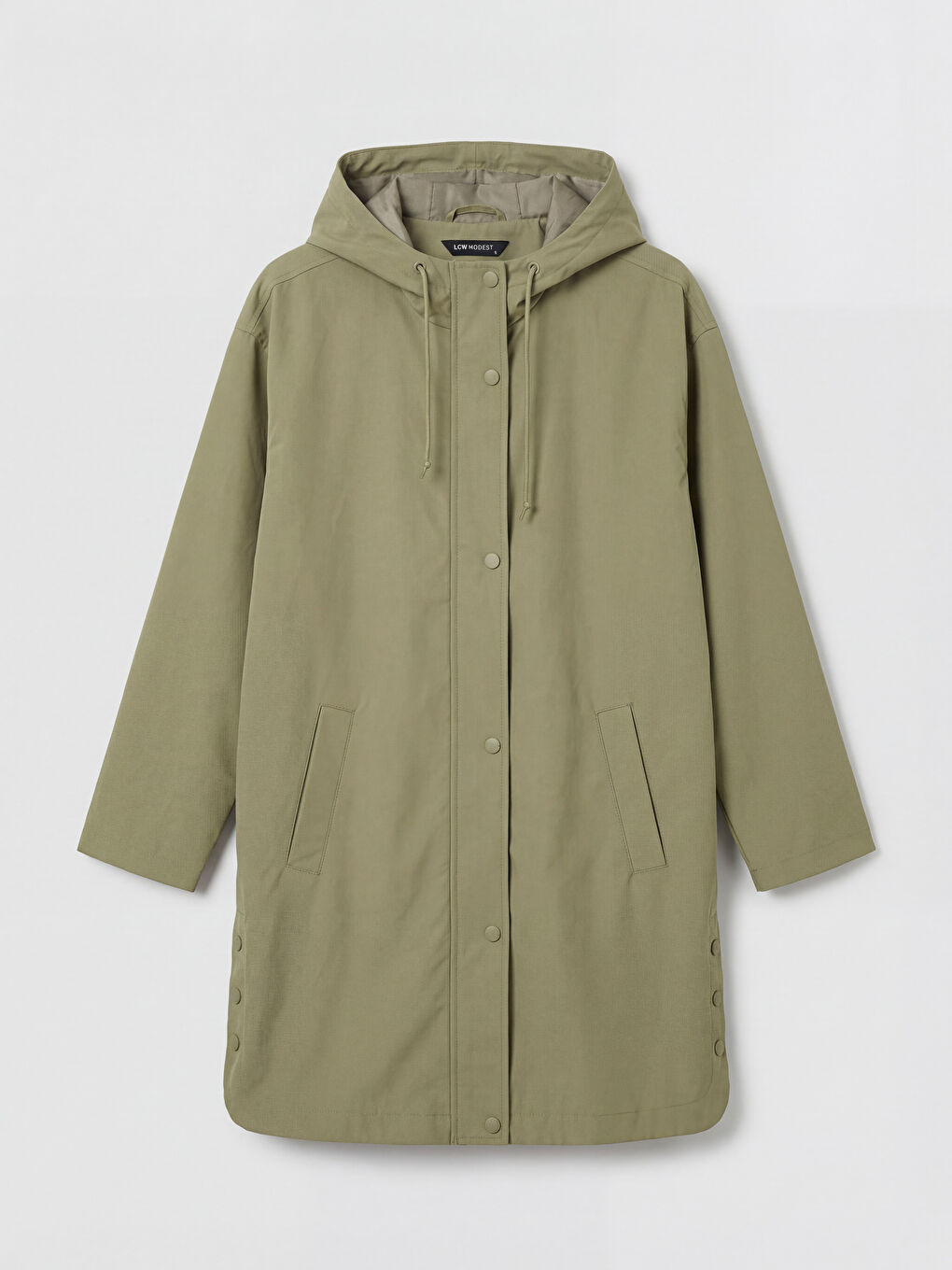 Haki Kadın Kapüşonlu Düz Yağmurluk-3