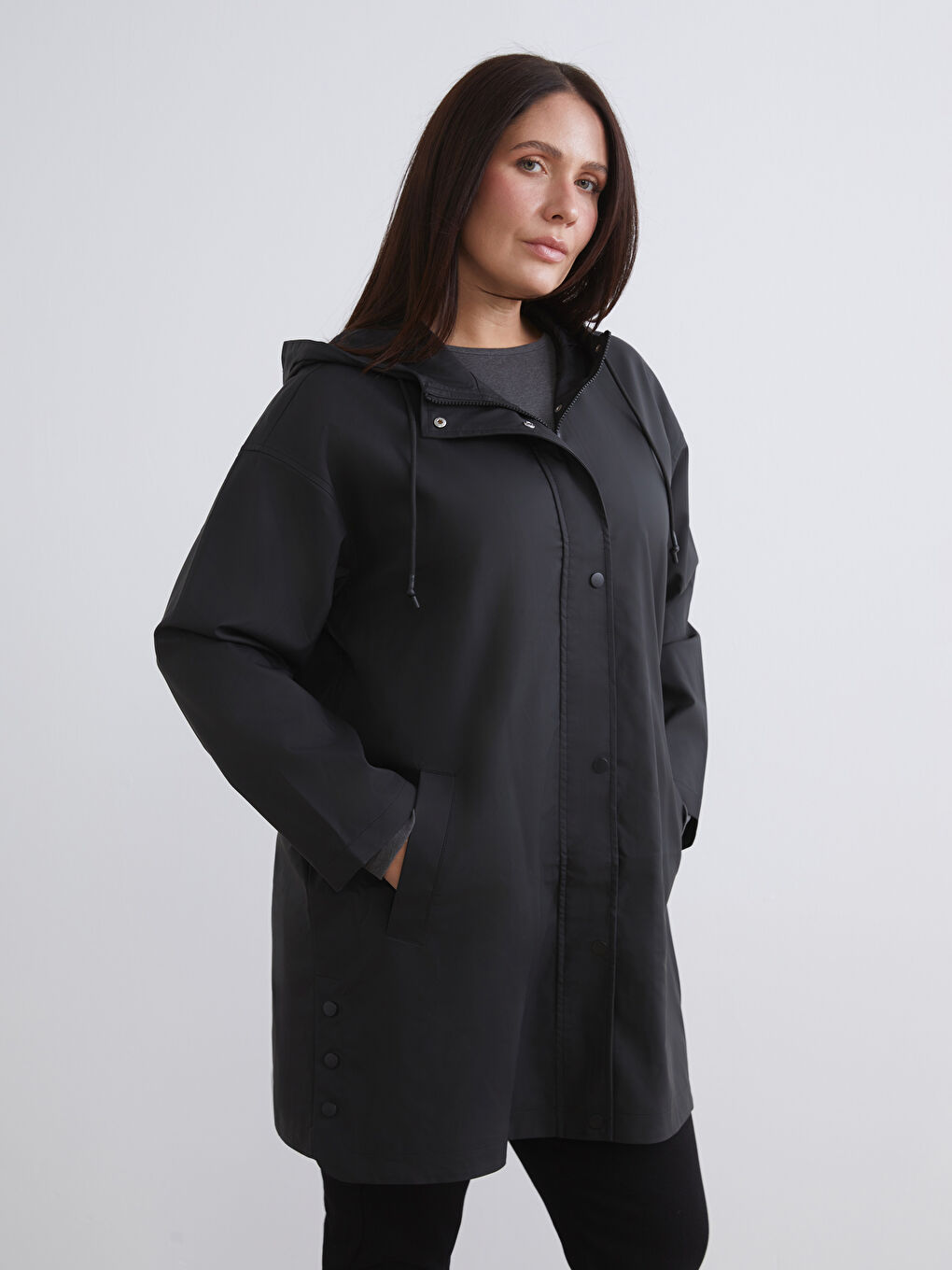 Women's Hooded Plain Raincoat-1