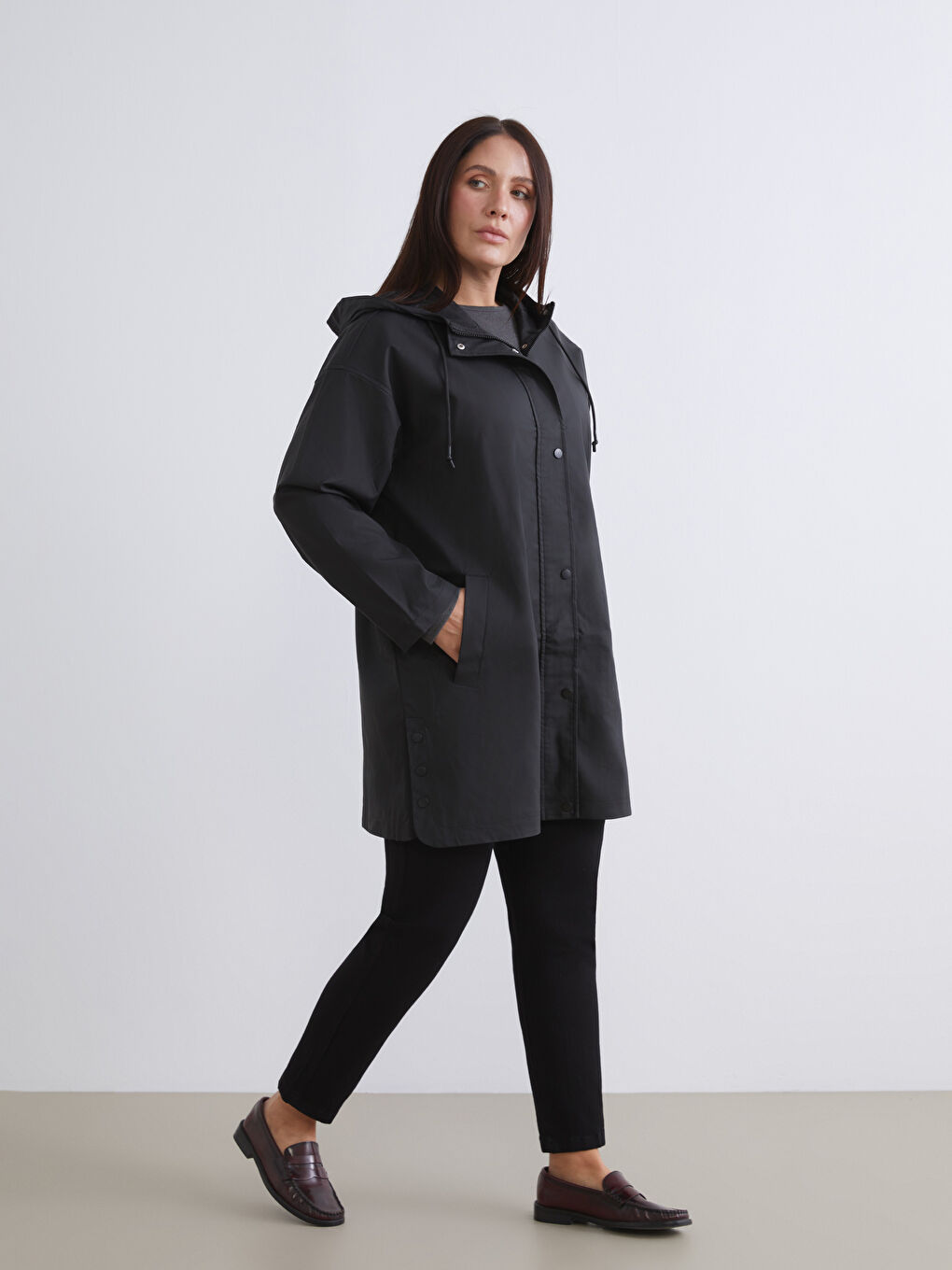 Women's Hooded Plain Raincoat-6