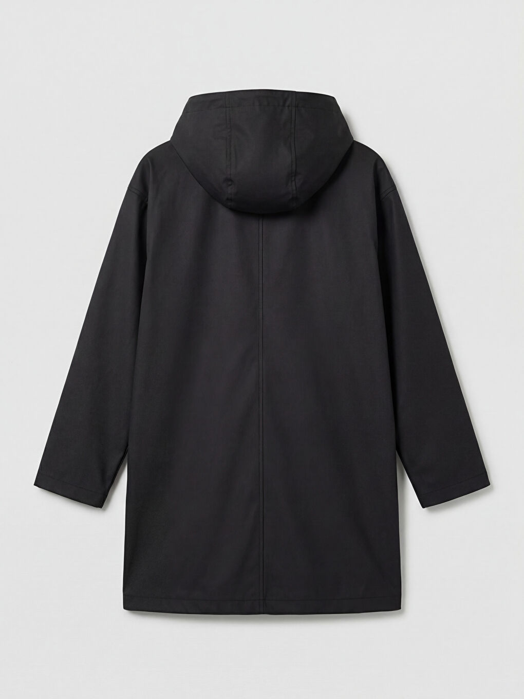 Siyah Kadın Kapüşonlu Düz Yağmurluk-4