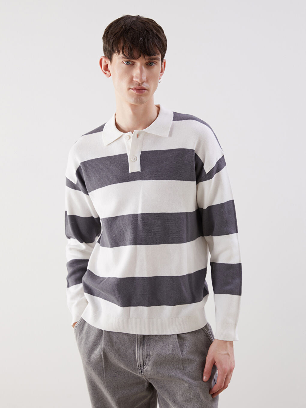Polo Neck Striped Men's Sweater