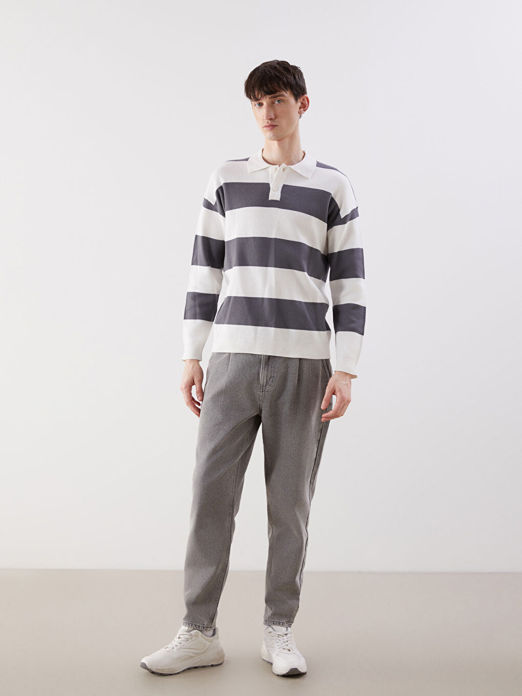 Polo Neck Striped Men's Sweater-1