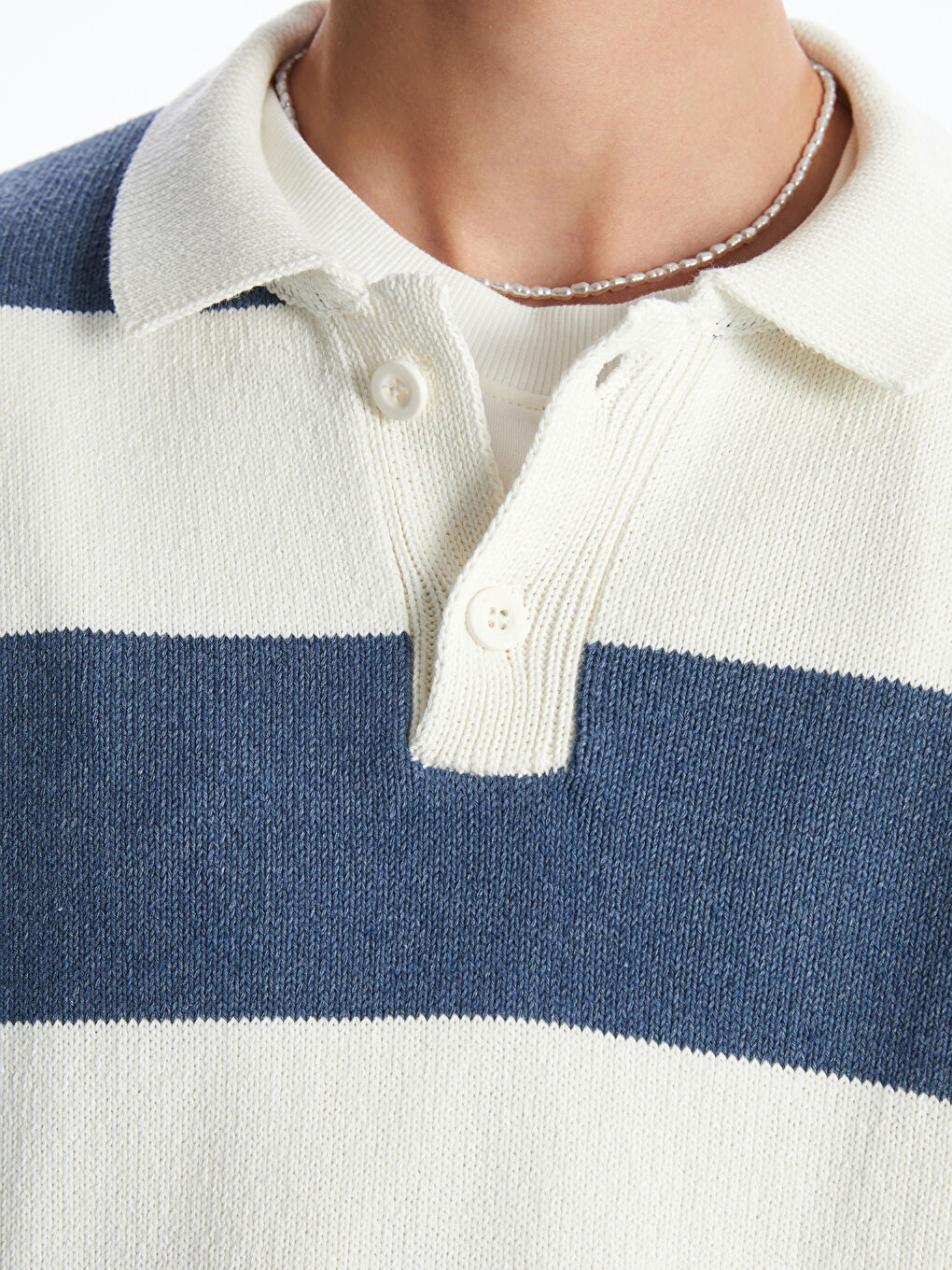 İndigo Polo Yaka Uzun Kollu Çizgili Erkek Triko Kazak-2