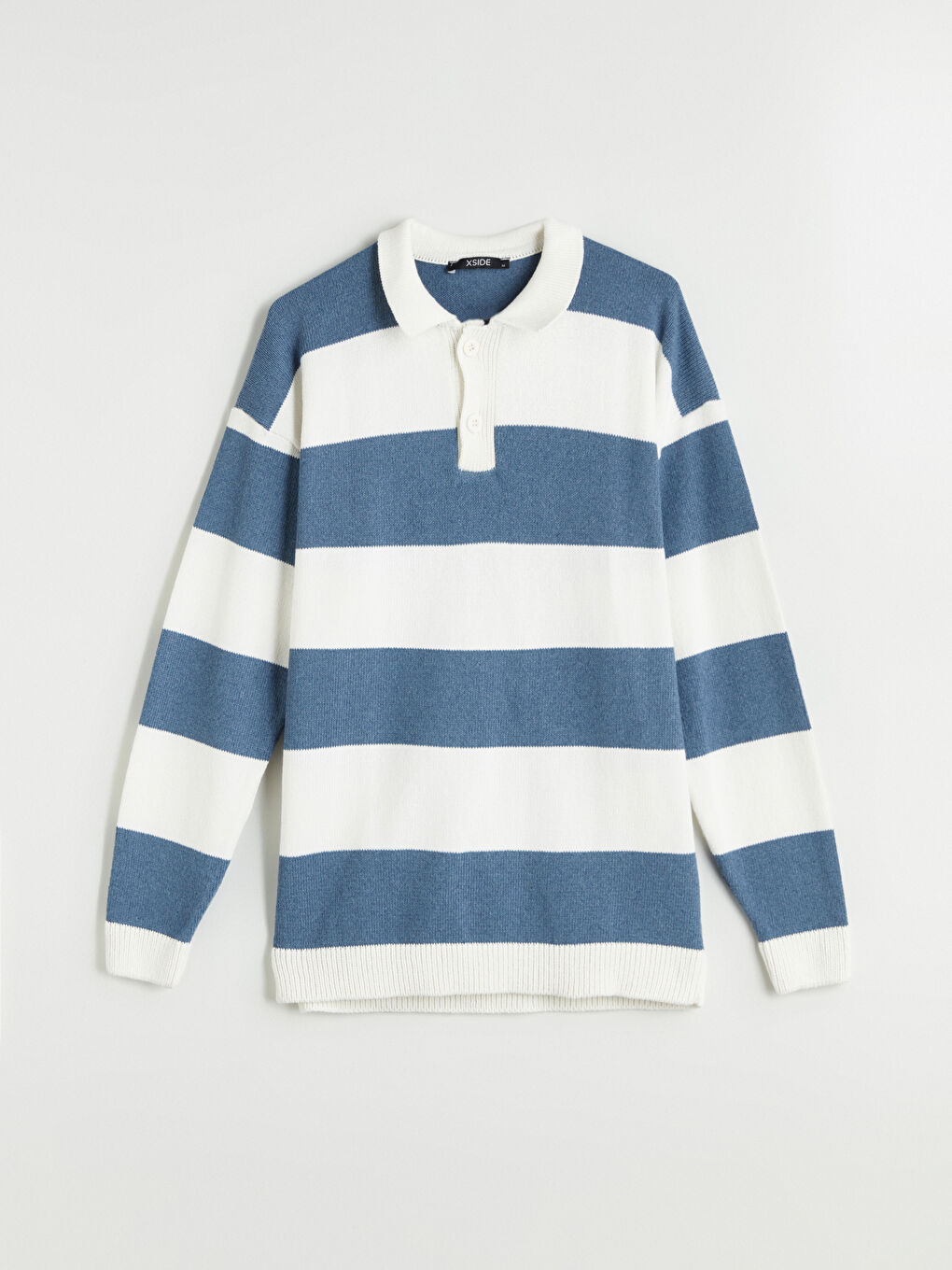 İndigo Polo Yaka Uzun Kollu Çizgili Erkek Triko Kazak-4