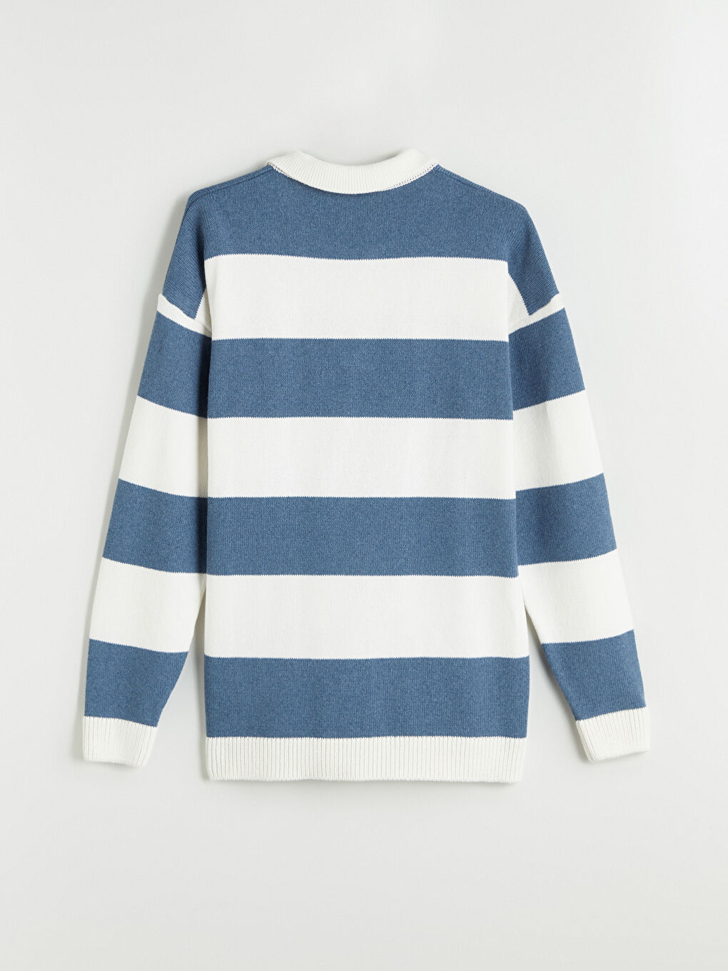 İndigo Polo Yaka Uzun Kollu Çizgili Erkek Triko Kazak-5