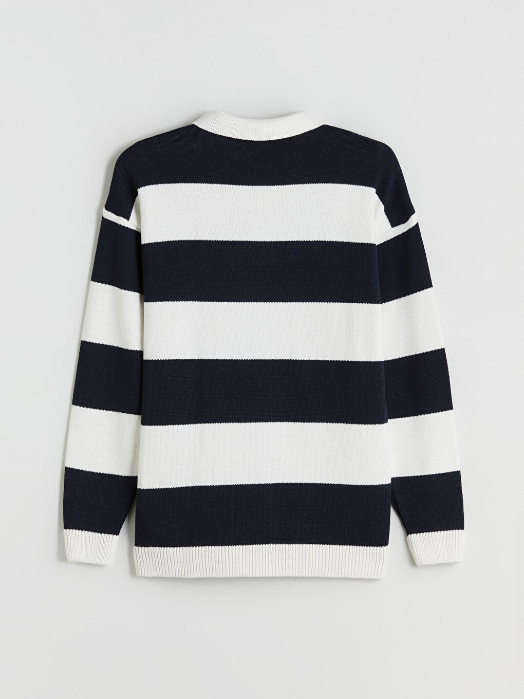 Lacivert Polo Yaka Uzun Kollu Çizgili Erkek Triko Kazak-9