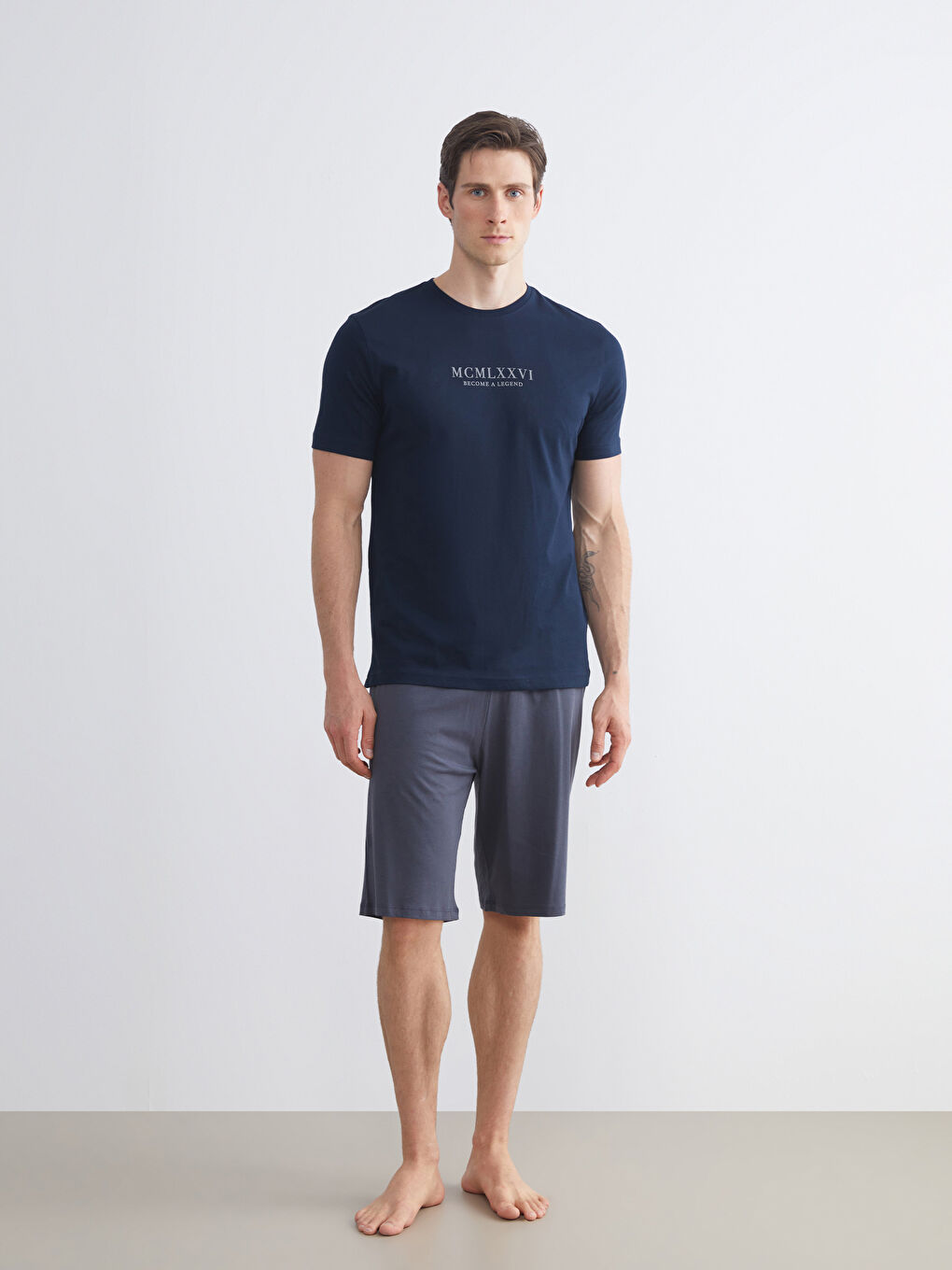 Antrasit Beli Lastikli Erkek Şort Pijama Altı