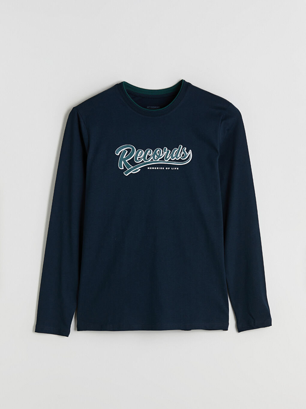 Lacivert Bisiklet Yaka Baskılı Erkek Pijama Üst