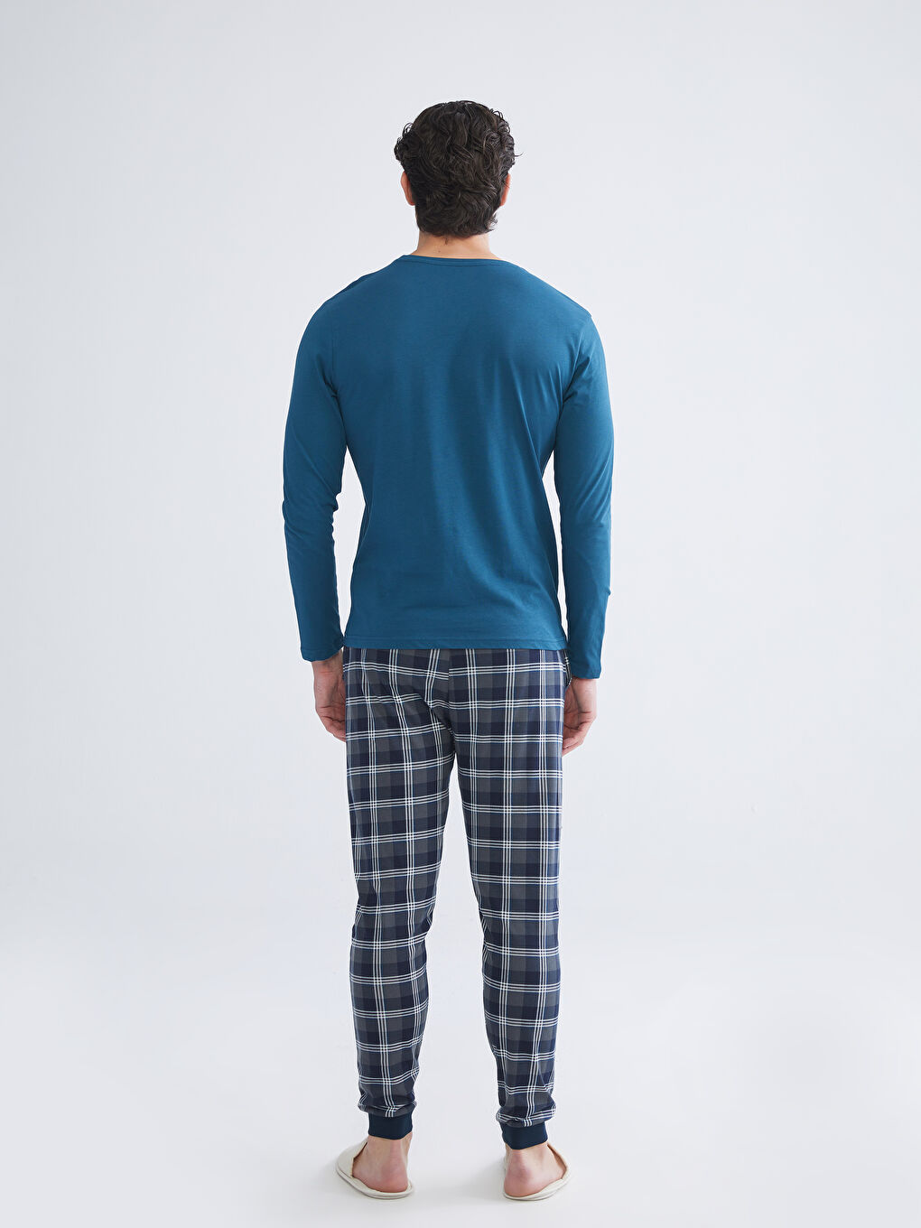 Petrol Bisiklet Yaka New York Baskılı Erkek Pijama Üst-3