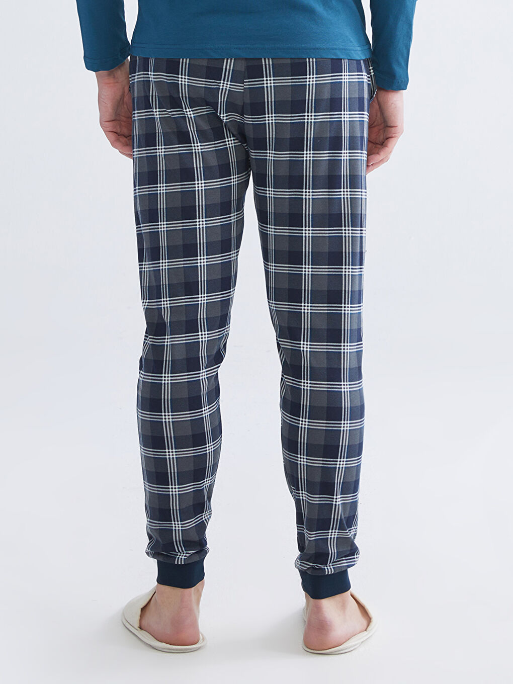 Gri Standart Kalıp Ekose Erkek Pijama Alt-1