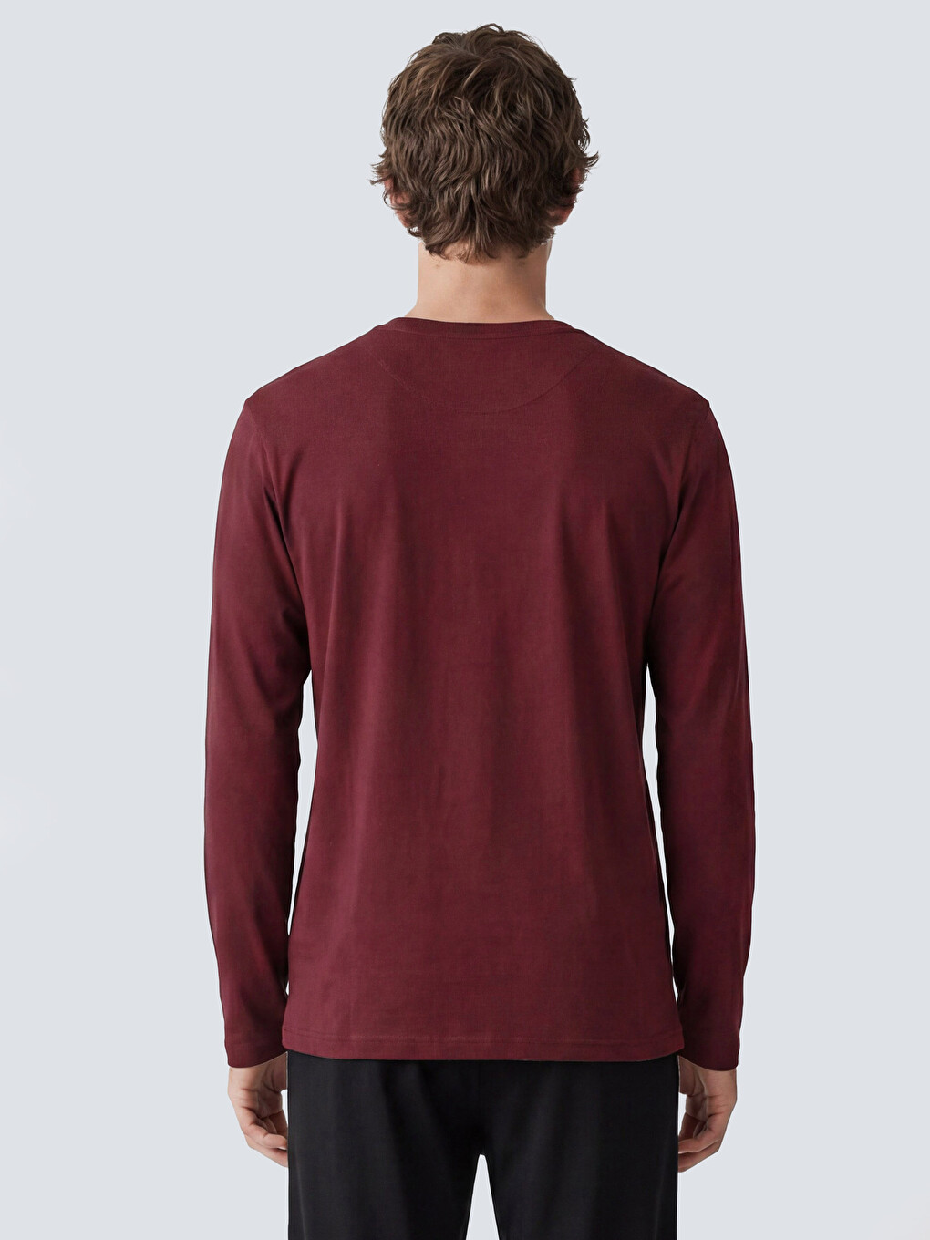Bordo Bisiklet Yaka Baskılı Erkek Pijama Üst-3