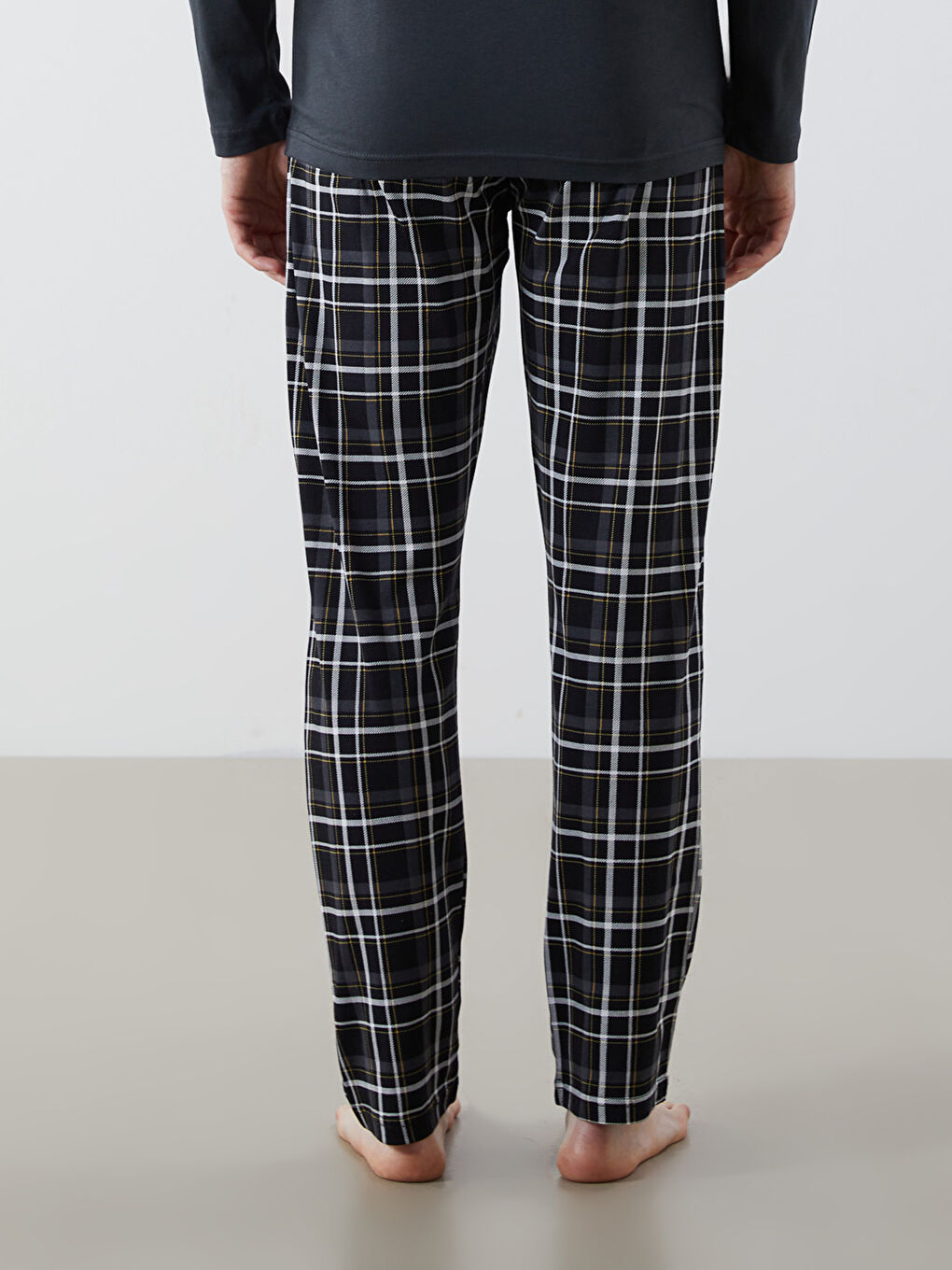 Antrasit Standart Kalıp Ekose Erkek Pijama Alt-1