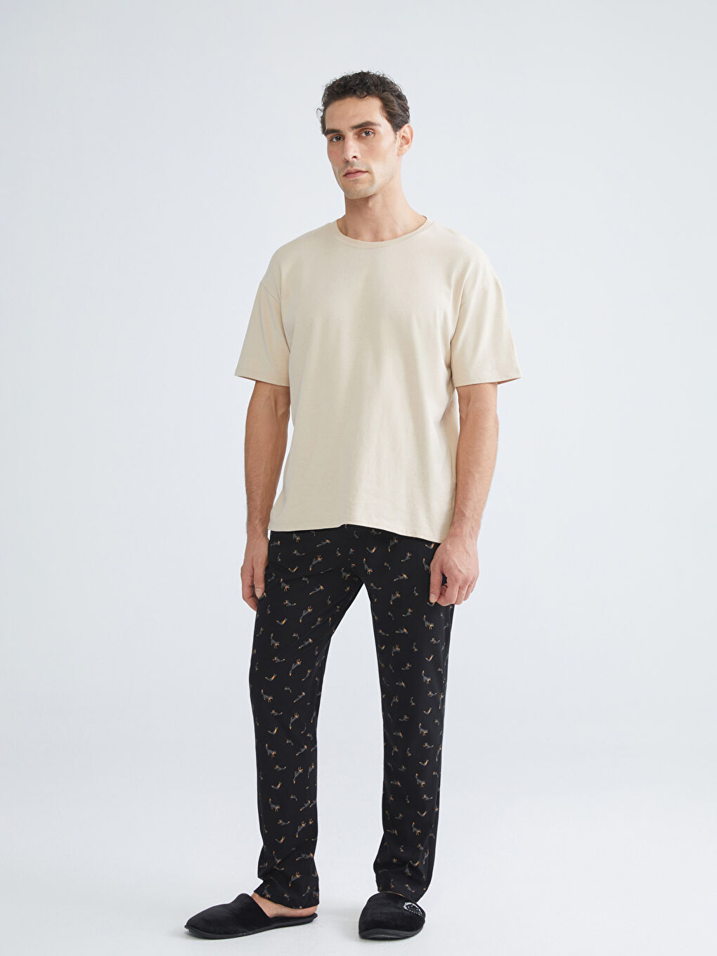 Siyah Standart Kalıp Baskılı Erkek Pijama Alt