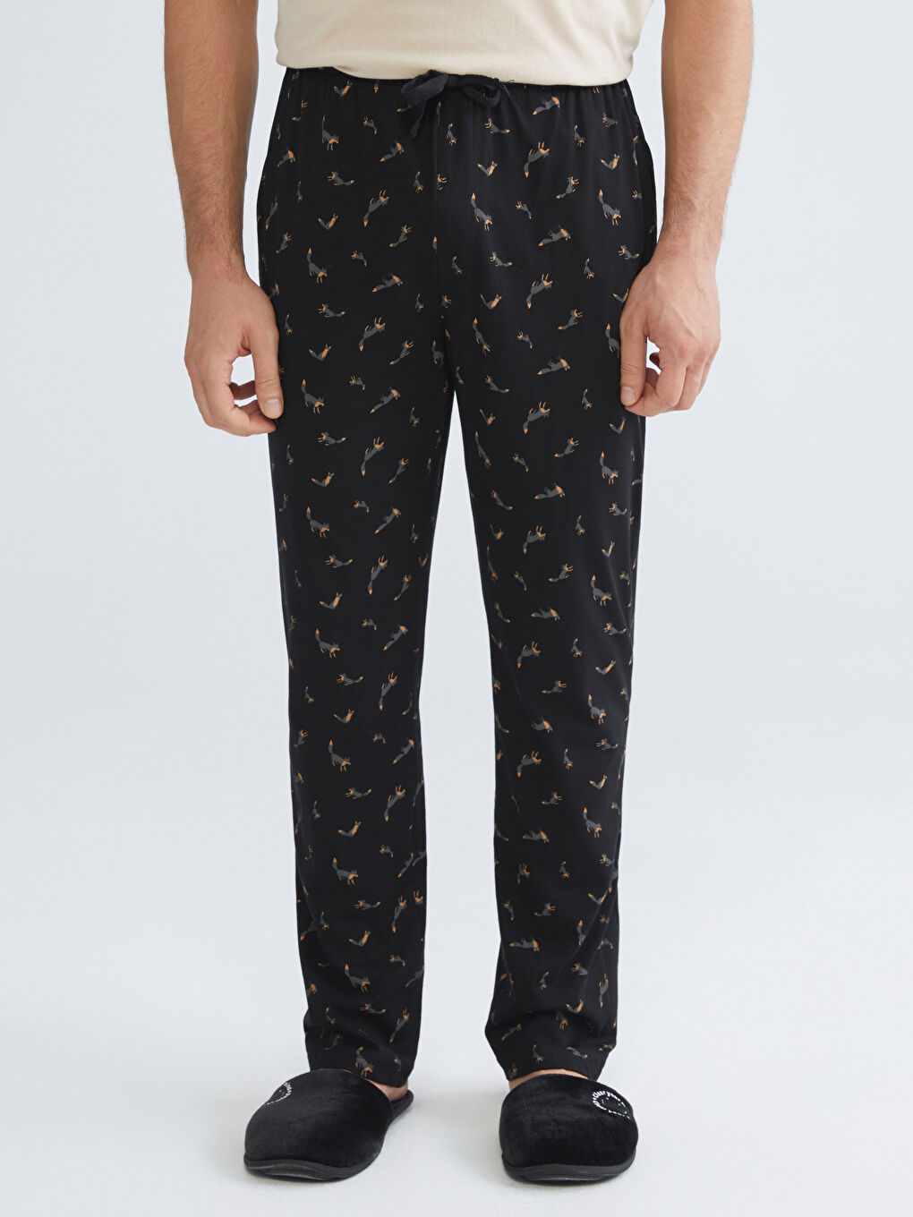 Siyah Standart Kalıp Baskılı Erkek Pijama Alt-1