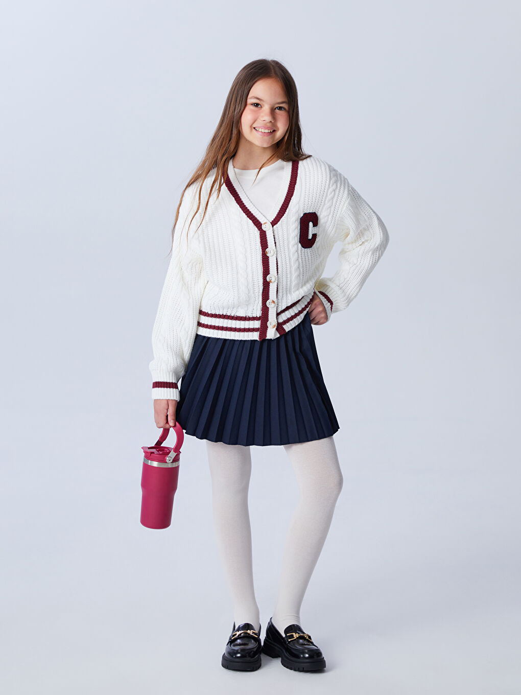 LCW Kids Elastic Waist Pleated Girl Skirt -W51857Z4-HRC