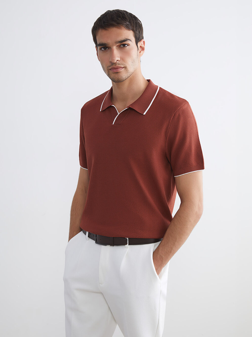 SOUTHBLUE Polo Neck Short Sleeve Men's Knitwear Sweater -W51859Z8-GXX