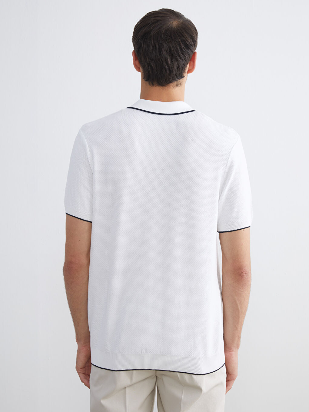 Ekru Polo Yaka Kısa Kollu Erkek Triko Kazak-3