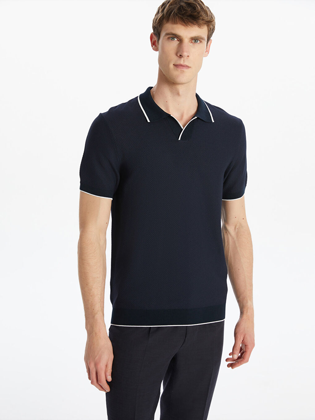 SOUTHBLUE Polo Neck Short Sleeve Men's Knitwear Sweater -W51859Z8-RFH
