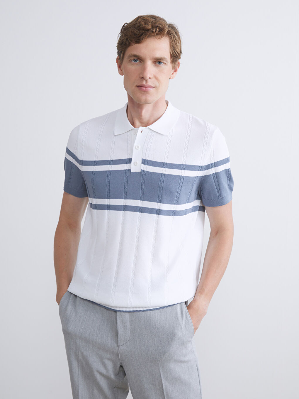 LCWAIKIKI Classic Polo Neck Short Sleeve Striped Men's Knitwear Sweater -W51863Z8-Q6K