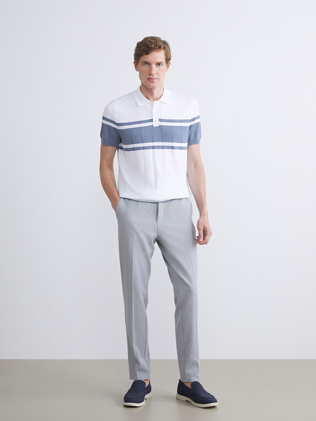 LCWAIKIKI Classic Polo Neck Short Sleeve Striped Men's Knitwear Sweater -W51863Z8-Q6K