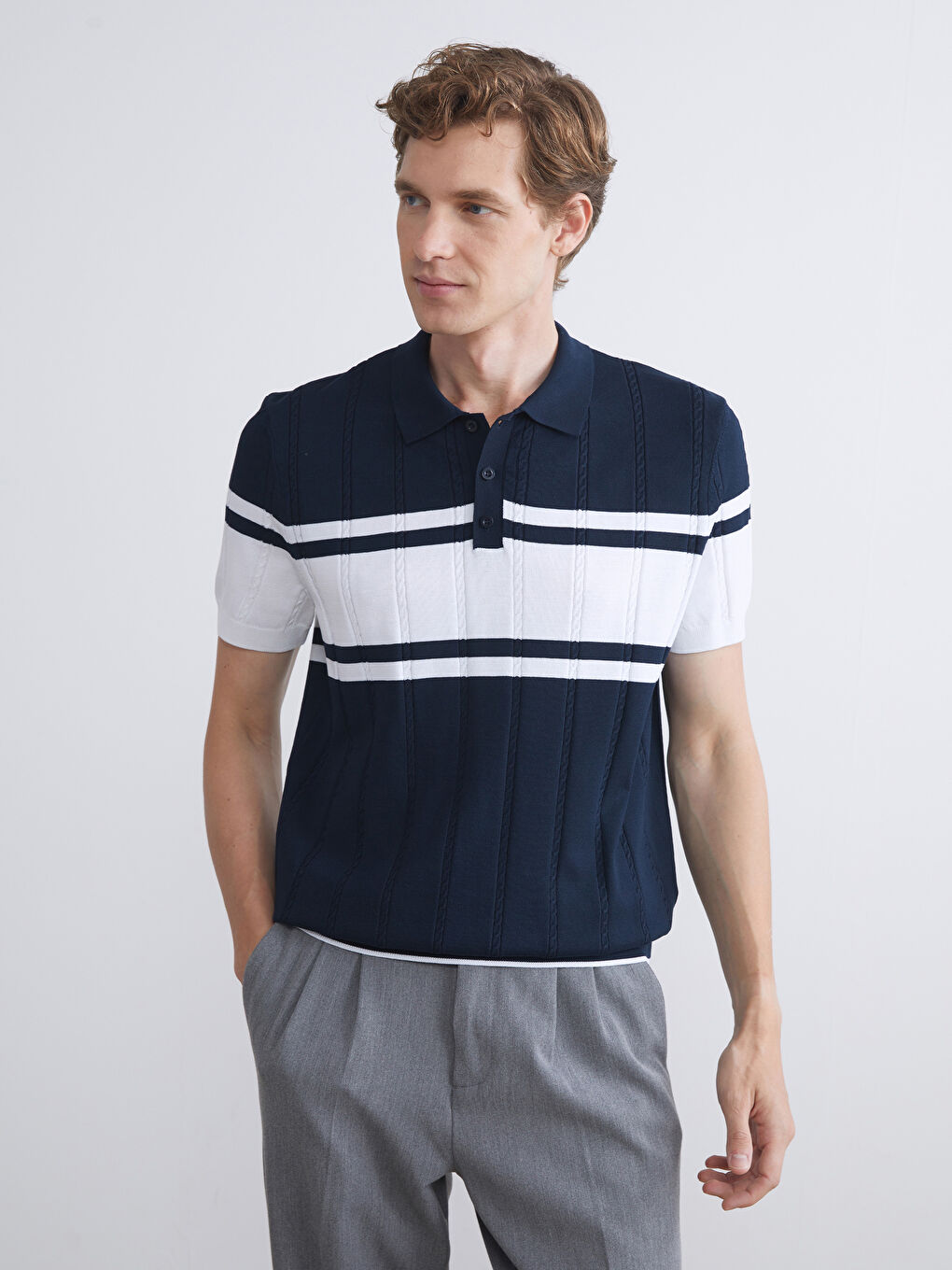 LCWAIKIKI Classic Polo Neck Short Sleeve Striped Men's Knitwear Sweater -W51863Z8-RFH