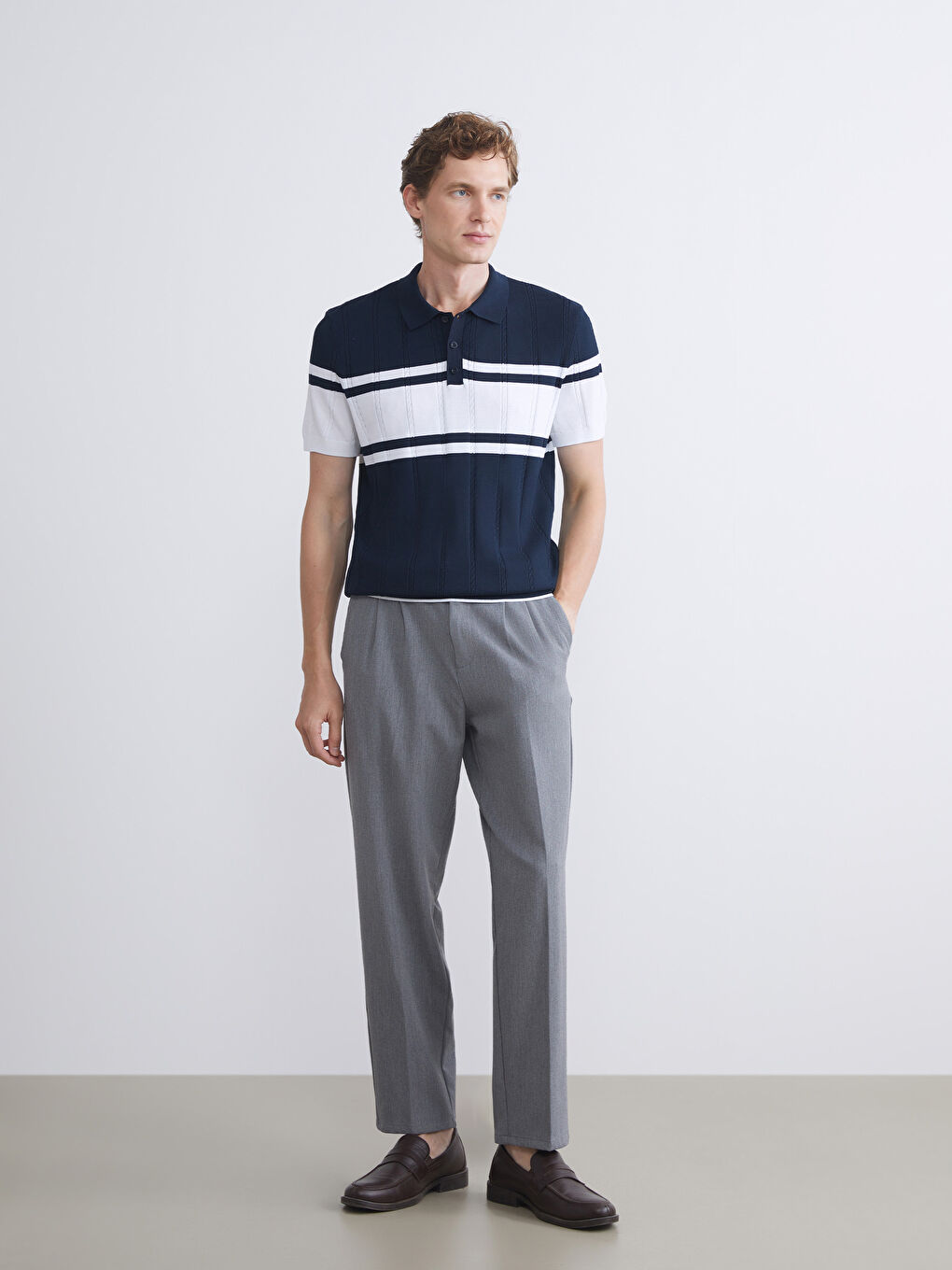 LCWAIKIKI Classic Polo Neck Short Sleeve Striped Men's Knitwear Sweater -W51863Z8-RFH