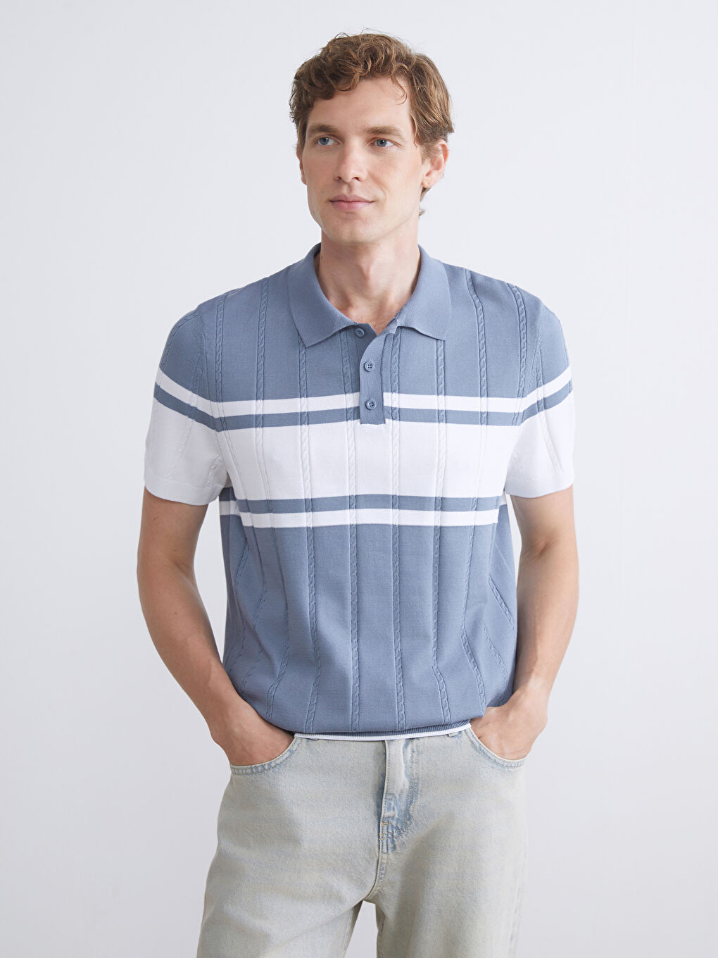 LCWAIKIKI Classic Polo Neck Short Sleeve Striped Men's Knitwear Sweater -W51863Z8-VW0