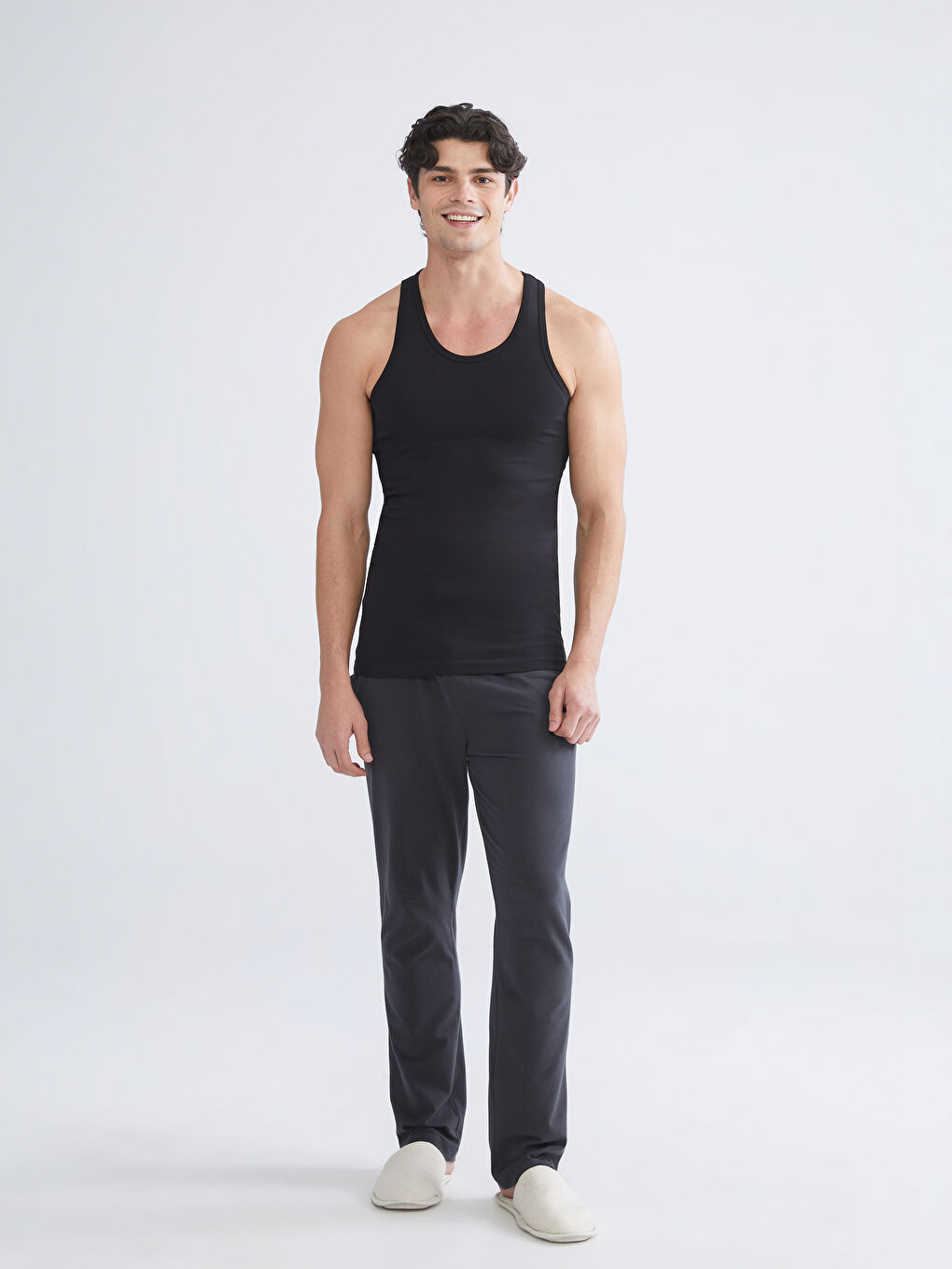 Siyah U Yaka Penye Erkek Atlet 2'li-2