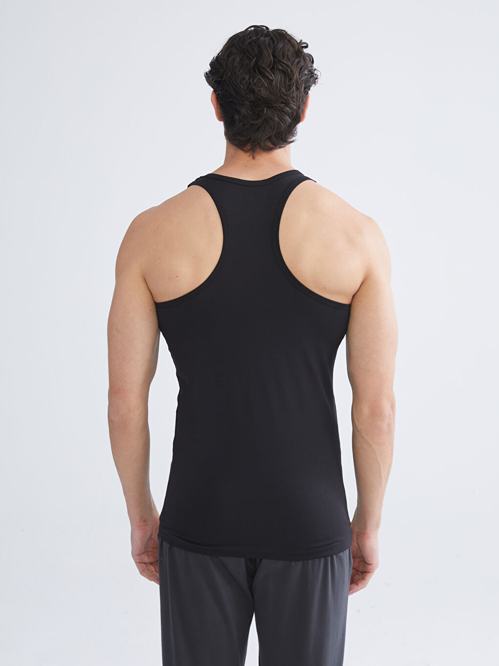 Siyah U Yaka Penye Erkek Atlet 2'li-6