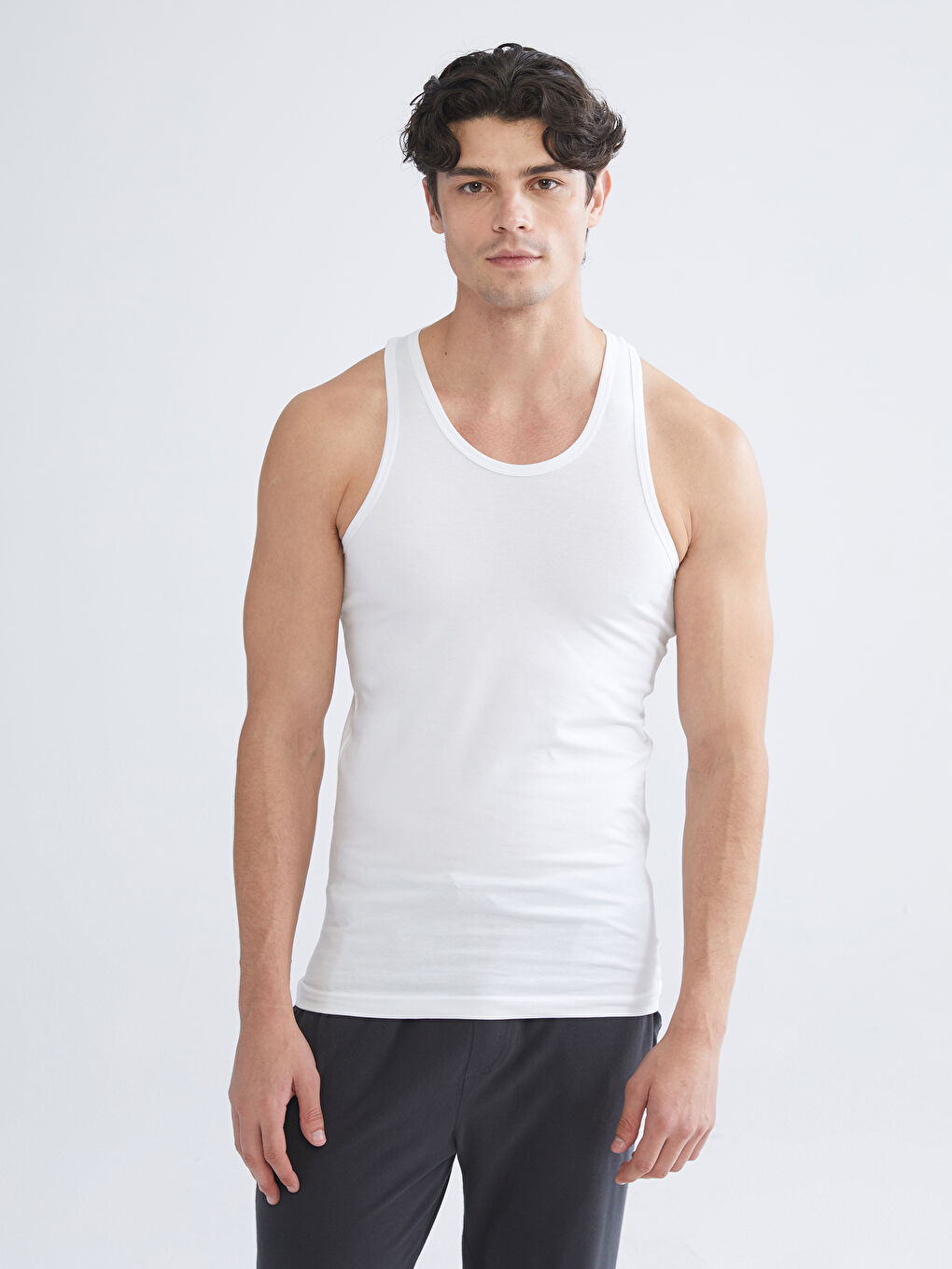 Beyaz U Yaka Penye Erkek Atlet 2'li-1