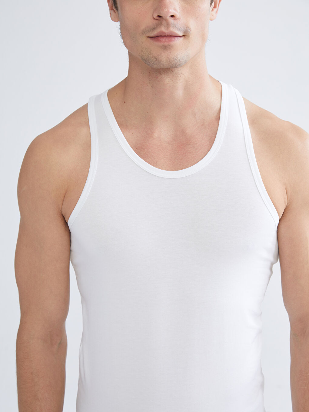 Beyaz U Yaka Penye Erkek Atlet 2'li-4