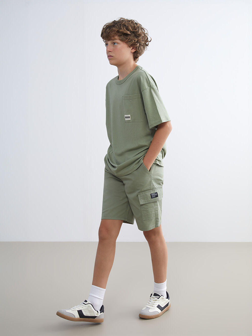 LCW Kids Elastic Waist Boys' Cargo Shorts -W51868Z4-GUY