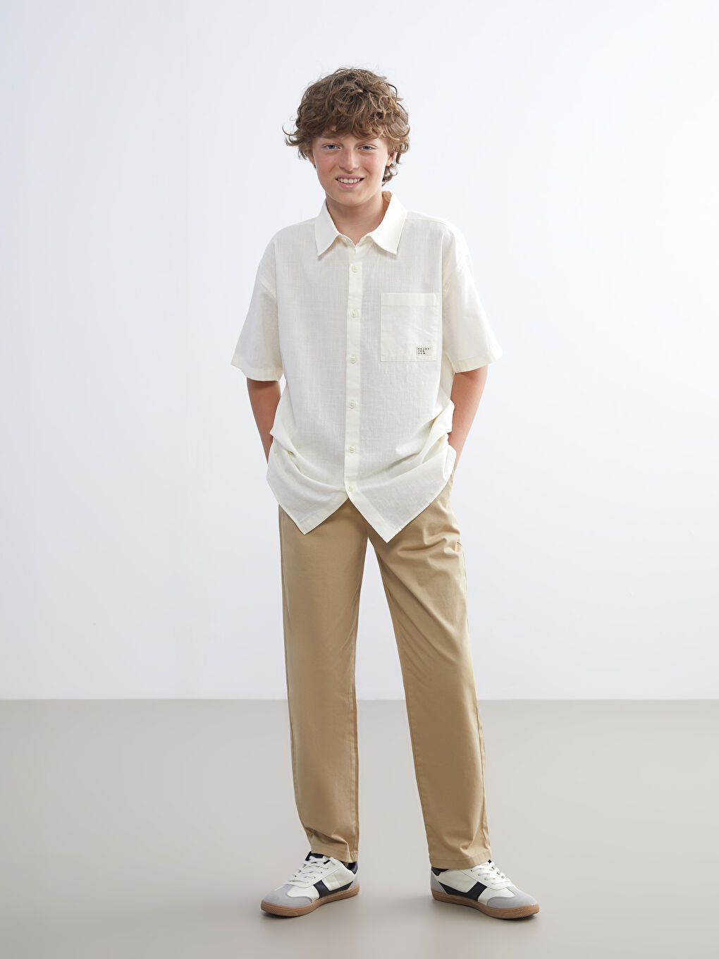 Bej Beli Lastikli Erkek Çocuk Pantolon-2