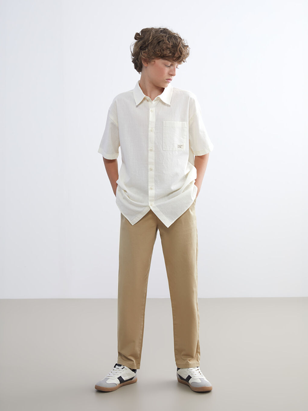 Bej Beli Lastikli Erkek Çocuk Pantolon-1