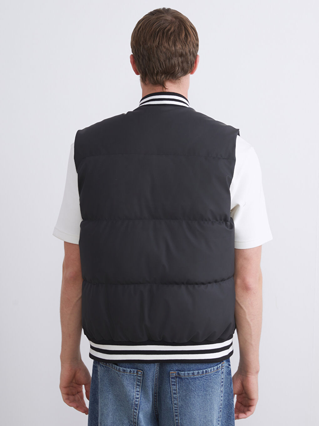 Siyah Standart Kalıp Kolej Yaka Erkek Şişme Yelek-4