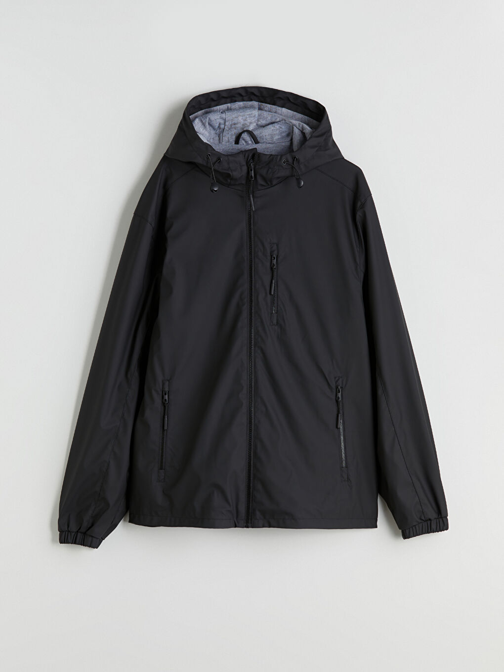 Siyah Standart Kalıp Kapüşonlu Erkek İnce Mont-11