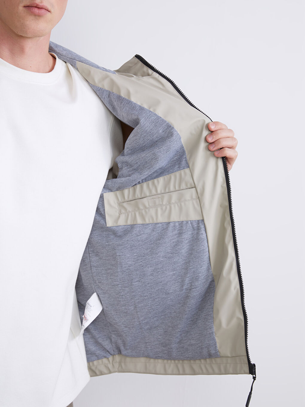 Bej Standart Kalıp Kapüşonlu Erkek İnce Mont-6