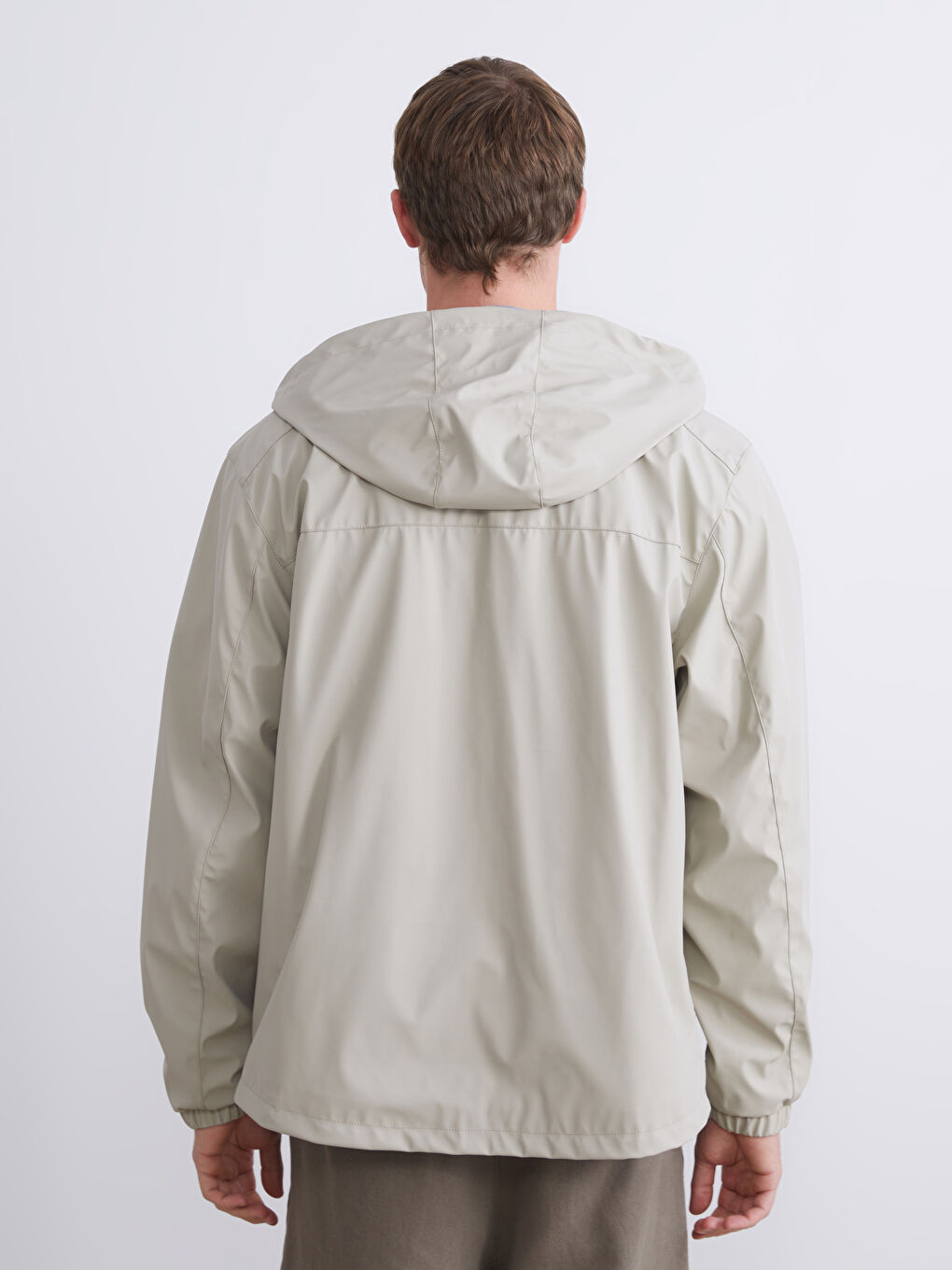 Bej Standart Kalıp Kapüşonlu Erkek İnce Mont-8