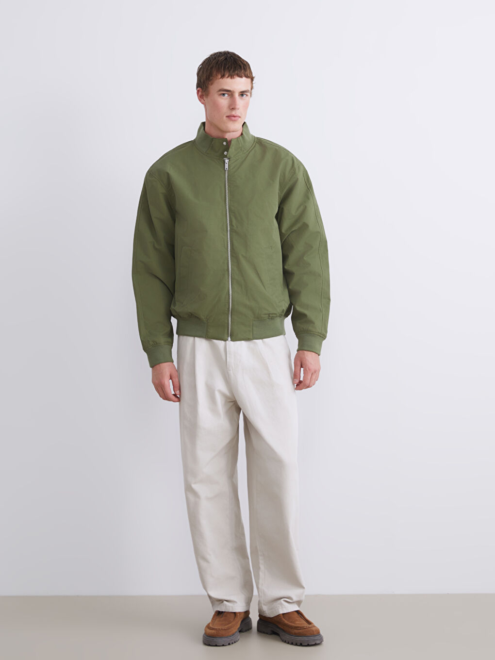 Yeşil Standart Kalıp Dik Yaka Erkek Mont-1