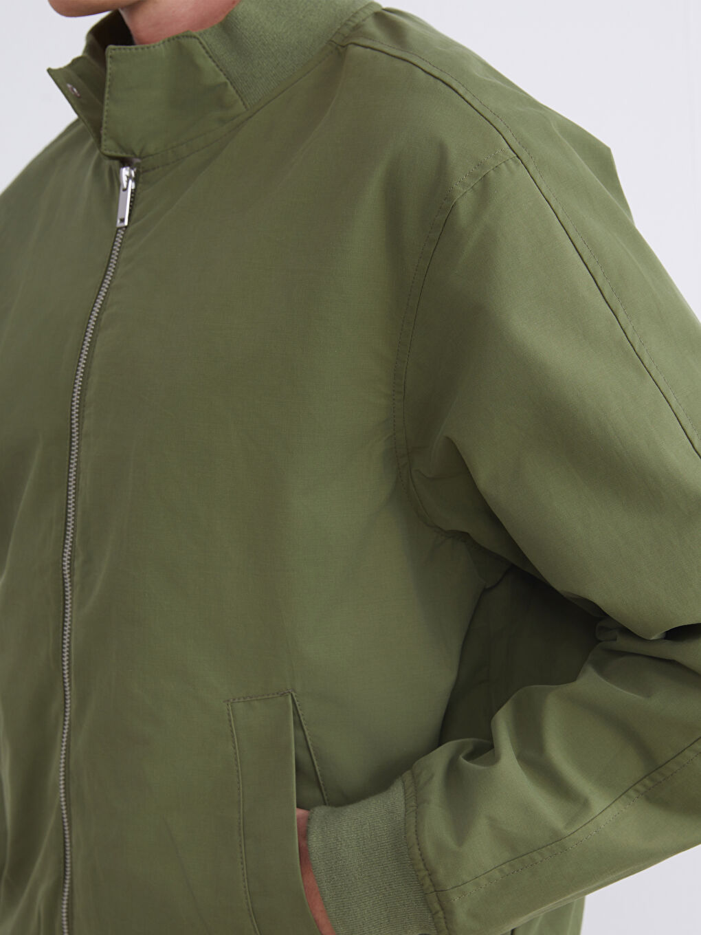 Yeşil Standart Kalıp Dik Yaka Erkek Mont-2